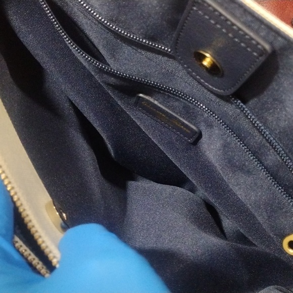 Samantha Thavasa DELUXE Shoulder Bag White Canvas 2 ways Tote Handbag - Picture 15 of 17